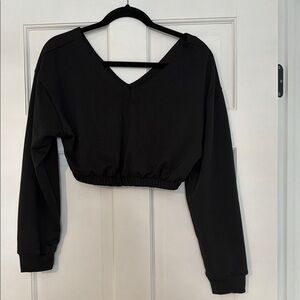 Shein Black V-Neck Cropped sweatshirt